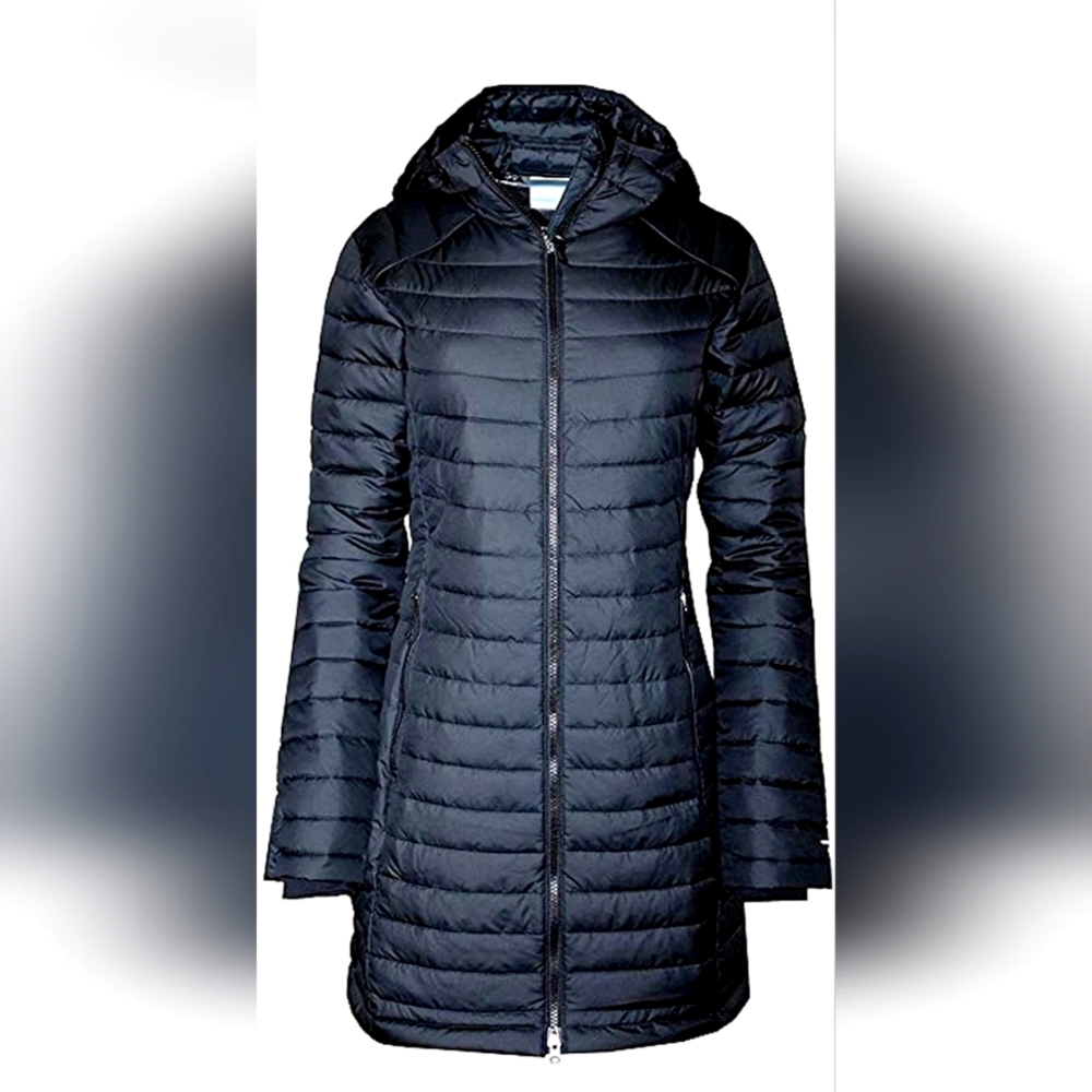 Winter Puffer Jacket Columbia Women's White Out Mid Omni Heat Long w/ Hood